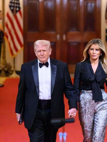 US President Donald Trump and First Lady Melania Trump attend a dinner with state governors in the East Room of the White House in Washington, DC, on February 21, 2026. (Photo by Mandel NGAN / AFP via Getty Images)