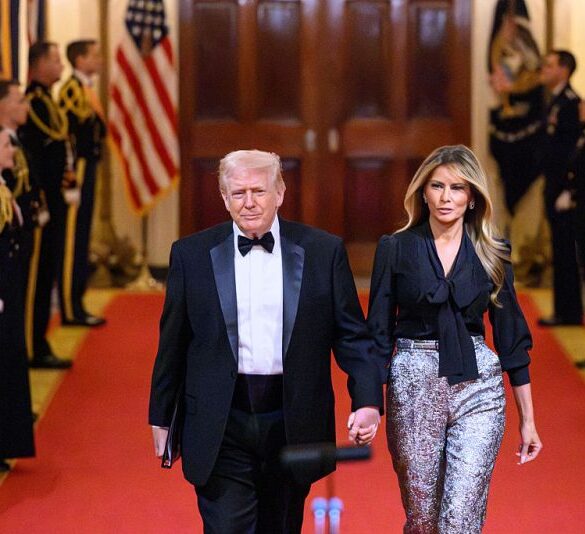 US President Donald Trump and First Lady Melania Trump attend a dinner with state governors in the East Room of the White House in Washington, DC, on February 21, 2026. (Photo by Mandel NGAN / AFP via Getty Images)