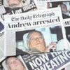 LONDON, ENGLAND - FEBRUARY 20: (EDITOR'S NOTE: CROPPING OF THIS IMAGE IS NOT PERMITTED) In this photo illustration, multiple British newspapers are displayed featuring The Telegraph, showing a front-page image and accompanying story about Andrew Mountbatten-Windsor on February 20, 2026 in London, England. Andrew Mountbatten-Windsor was arrested on his 66th birthday, 19 February 2026, on suspicion of misconduct in public office following revelations contained in the Epstein files. The former duke has denied any wrong doing in relation to his association with Jeffrey Epstein. (Photo Illustration by Gareth Cattermole/Getty Images)