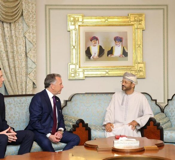 (L-R) Jared Kushner, Special Envoy to the Middle East Steve Witkoff and Oman's Minister of Foreign Affairs of Oman Badr bin Hamad Al Busaidi meet in Muscat, Oman, on Friday, February 6, 2026. (via: Minister of Foreign Affairs of Oman Badr bin Hamad Al Busaidi; X)