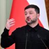Ukraine's President Volodymyr Zelensky speaks during a joint press conference with Poland's Prime Minister at the Mariinskyi Palace in Kyiv on February 5, 2026, amid the Russian invasion of Ukraine. (Photo by Sergei SUPINSKY / AFP via Getty Images)