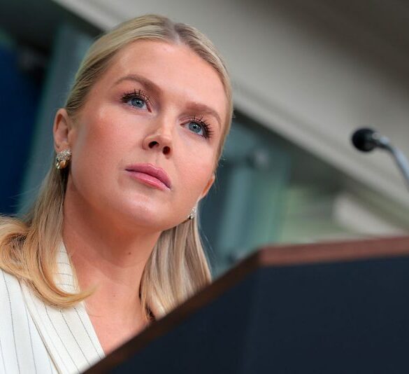 WASHINGTON, DC - FEBRUARY 10: White House Press Secretary Karoline Leavitt speaks during a news briefing in the James S. Brady Press Briefing Room of the White House on February 10, 2026 in Washington, DC. Leavitt spoke to reporters on a range of topics as a possible government shutdown looms over funding for the Department of Homeland Security. (Photo by Anna Moneymaker/Getty Images)