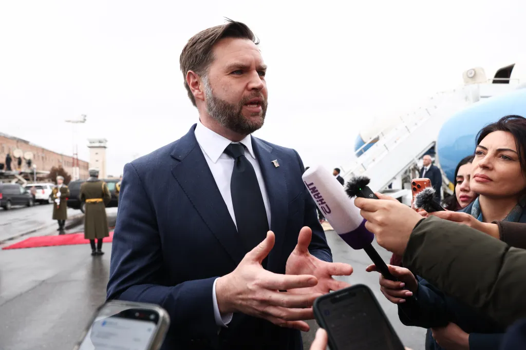 U.S. Vice President JD Vance speaking to media in Yerevan, Armenia.