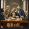 Illustration of Founding Fathers including a Black man in a modern-style suit.