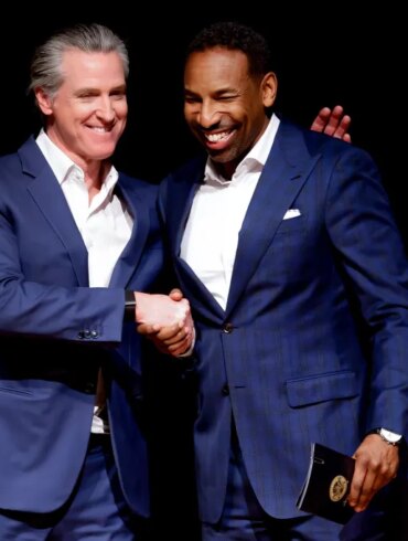 Mandatory Credit: Photo by ERIK S LESSER/EPA/Shutterstock (16692428q) Democratic California Governor Gavin Newsom (L) with Atlanta Mayor Andre Dickens (R) during his 'Young Man in a Hurry: A Memoir of Discovery' book tour stop in Atlanta, Georgia, USA, 22 February 2026. The autobiographical book will be released 24 February 2026. Gavin Newsom promotes 'Young Man in a Hurry: A Memoir of Discovery' book in Georgia, Atlanta, USA - 22 Feb 2026