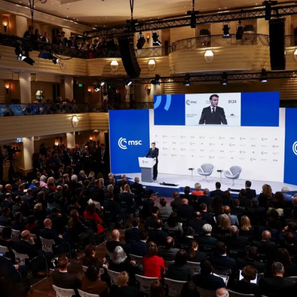 France's President Emmanuel Macron speaking at the Munich Security Conference.