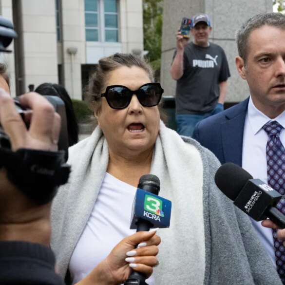 Dana Williamson, former Chief of Staff for Governor Gavin Newsom, speaks to reporters after her arrest in a federal public corruption probe.