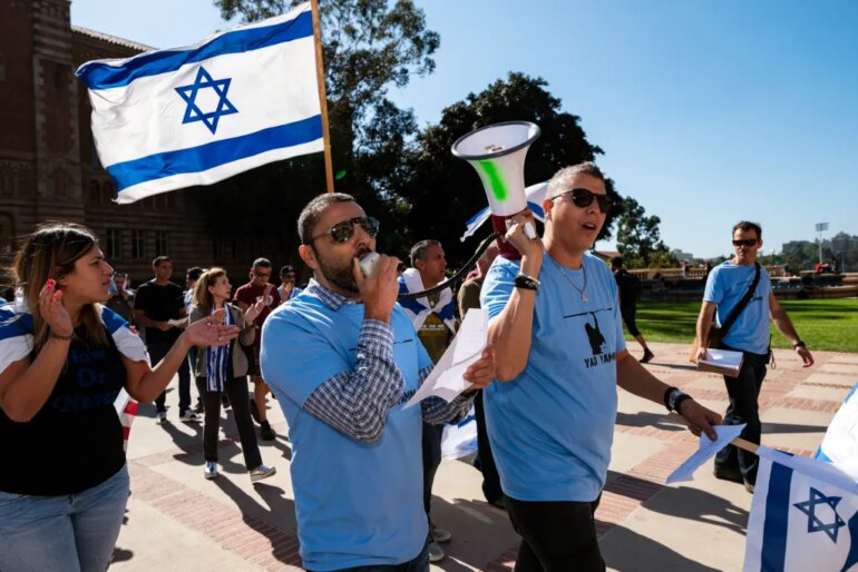 Members of the Jewish community and allies protest anti-Semitism and the NSJP conference at UCLA.
