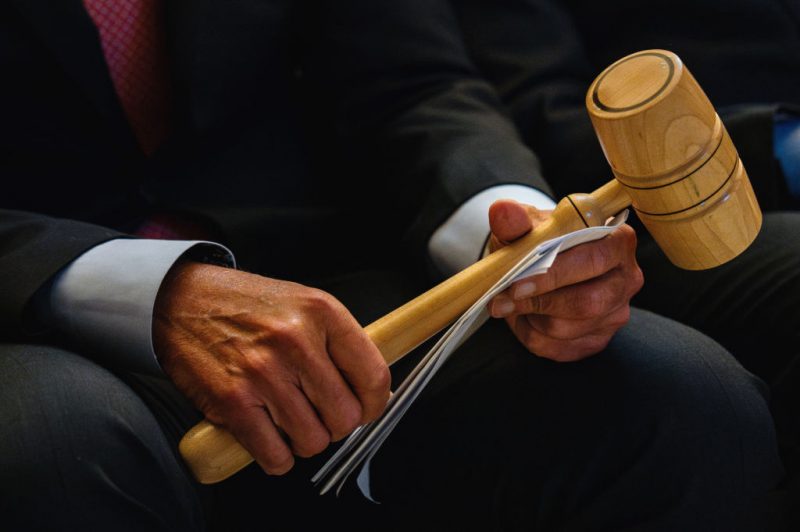 WASHINGTON, DC - SEPTEMBER 27: Former Rep. Rick Lazio (R-NY) holds a gavel before he ceremonially gavels in an event celebrating the 30th anniversary of the "Contract with America" in National Statuary Hall at the U.S. Capitol on September 27, 2024 in Washington, DC. The Contract with America, a 1994 Republican legislative agenda led by Newt Gingrich, reshaped U.S. politics by promoting conservative principles and continues to influence policy debates on government size, fiscal responsibility, and welfare reform 30 years later.(Photo by Kent Nishimura/Getty Images)