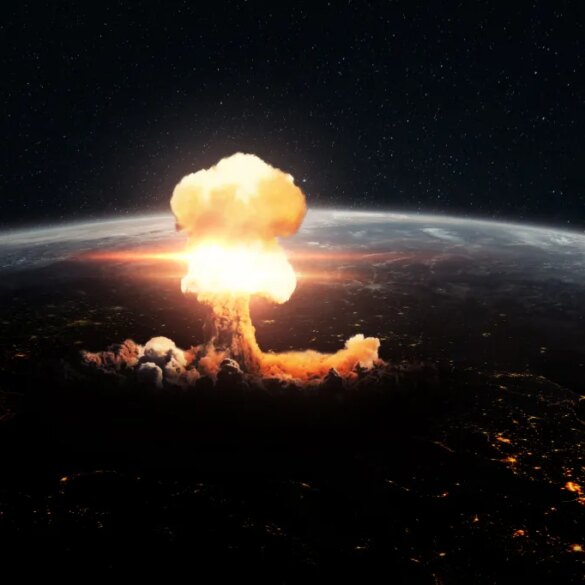 Atomic explosion on planet earth, view from space