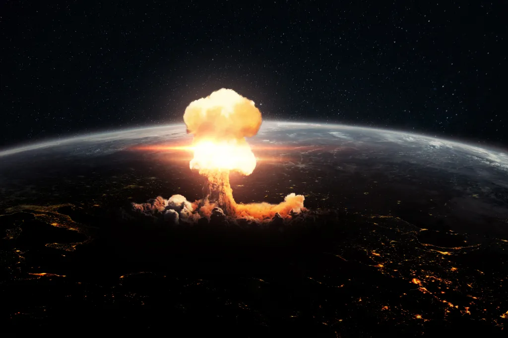Atomic explosion on planet earth, view from space