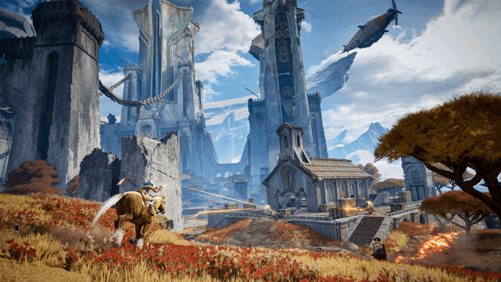 A still from Highguard, showing horseback combat.