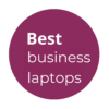 Purple circle with the words Best business laptops in white
