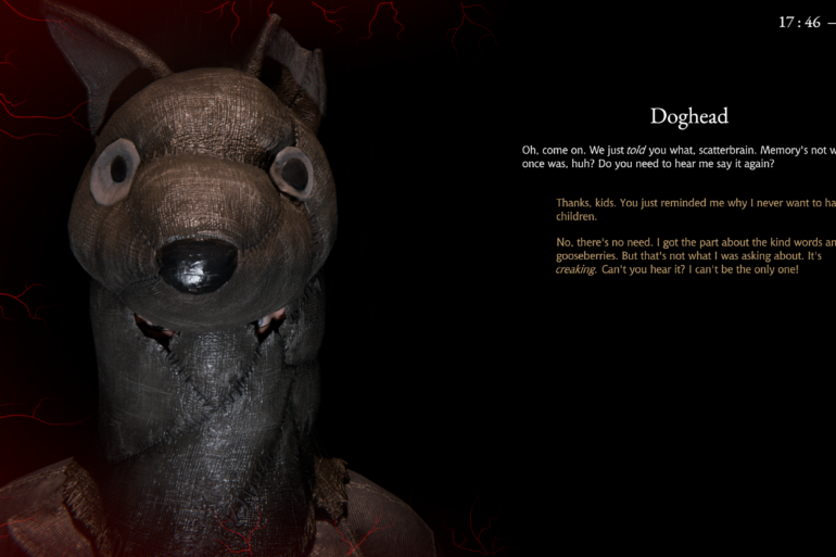 Screenshot of Pathologic 3: talking to character called Doghead