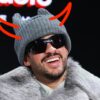 SAN FRANCISCO, CALIFORNIA - FEBRUARY 05: Bad Bunny appears onstage during the Super Bowl LX Pregame & Apple Music Super Bowl LX Halftime Show Press Conference at Moscone Center West in San Francisco, California. (Photo by Kevin Mazur/Getty Images for Roc Nation)