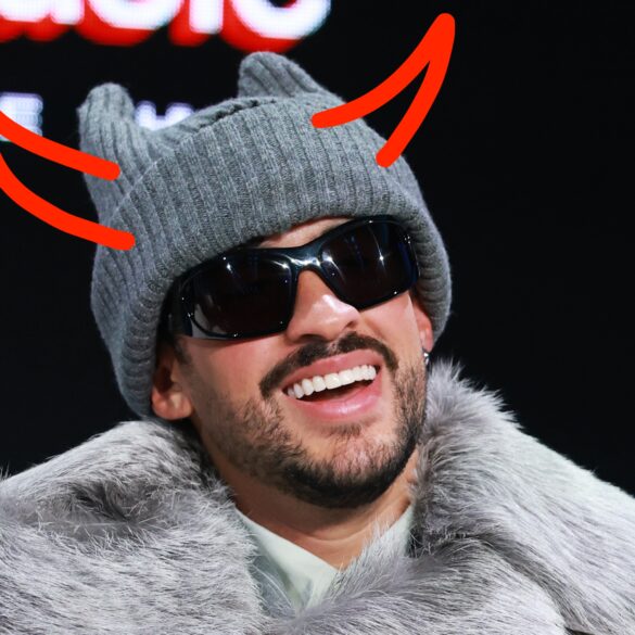 SAN FRANCISCO, CALIFORNIA - FEBRUARY 05: Bad Bunny appears onstage during the Super Bowl LX Pregame & Apple Music Super Bowl LX Halftime Show Press Conference at Moscone Center West in San Francisco, California. (Photo by Kevin Mazur/Getty Images for Roc Nation)