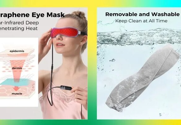 This heated eye mask has a removable cotton and machine-washable cover.