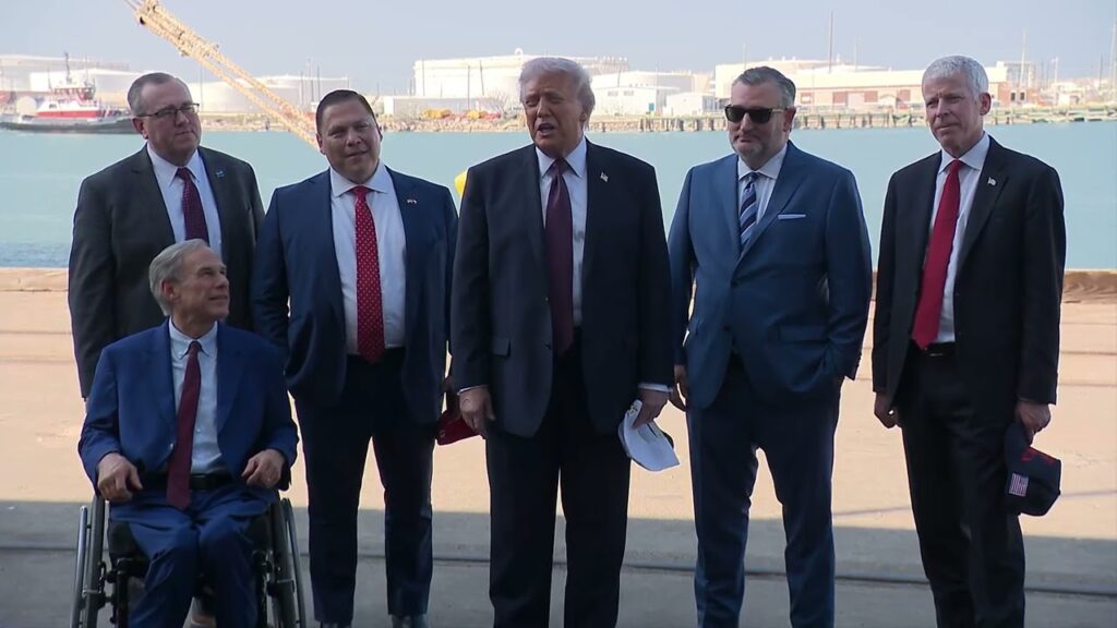 President Trump Gaggles with Press at the Port of Corpus Christi, TX