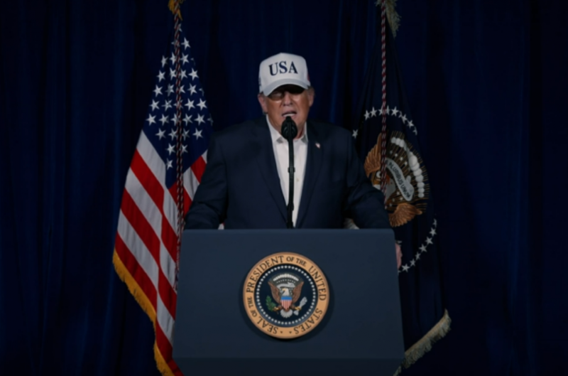 Screen capture of President Donald Trump delivering a video address regarding the U.S.-Israel joint missile strikes on Iran on Saturday, February 28, 2026. (via: The White House; X)