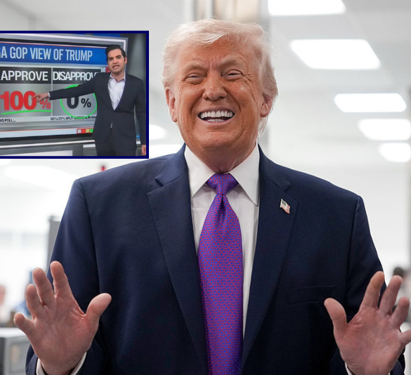 (Background) U.S. President Donald Trump speaks during a tour of a Thermo Fisher Scientific facility on March 11, 2026 in Reading, Ohio. President Trump is highlighting his administration's push to lower drug prices at the biotechnology and pharmaceutical company. (Photo by Andrew Harnik/Getty Images) / (L) Screen Capture of CNN chief data analyst Harry Enten hosting News Central.