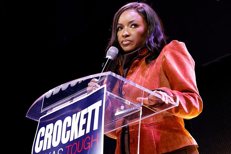 DALLAS, TEXAS - MARCH 3: Rep. Jasmine Crockett (D-TX) speaks with supporters during her Senate Primary election night party on March 3, 2026 in Dallas, Texas. Crockett is running in the Texas primary, where voters will decide which Democratic and Republican candidates will face off this November in congressional races in the Senate and the House. (Photo by Ron Jenkins/Getty Images)