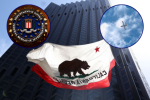 California flag flies in front of 555 California Street on May 09, 2023 in San Francisco. / A crest of the Federal Bureau of Investigation is seen inside J. Edgar Hoover FBI Building in DC. (MANDEL NGAN/AFP via Getty Images) / Iranian-made Shahed-129 'Kamikaze' drone flies over the sky of Kermanshah, Iran on March 7, 2024. (Photo by ANONYMOUS/Middle East Images/AFP via Getty Images)