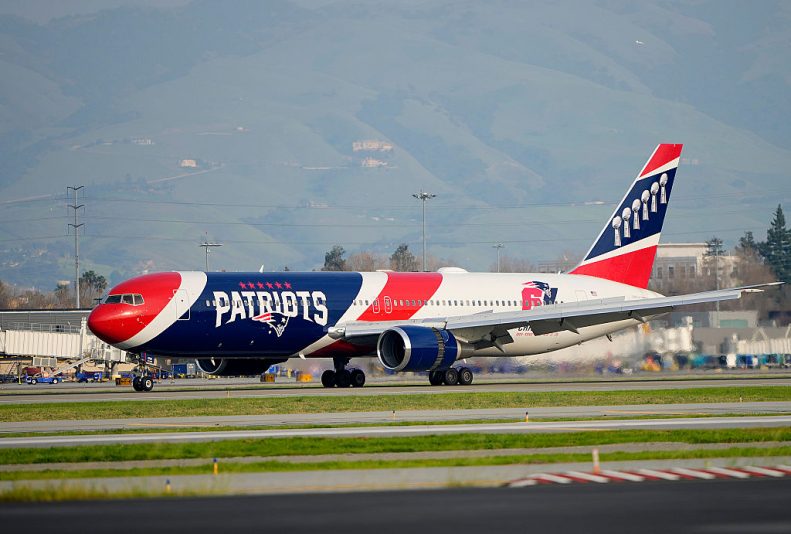 SAN JOSE, CALIFORNIA - FEBRUARY 01: The New England Patriots arrive at San Jose Mineta International Airport ahead of Super Bowl LX on February 01, 2026 in San Jose, California. (Photo by Thearon W. Henderson/Getty Images)