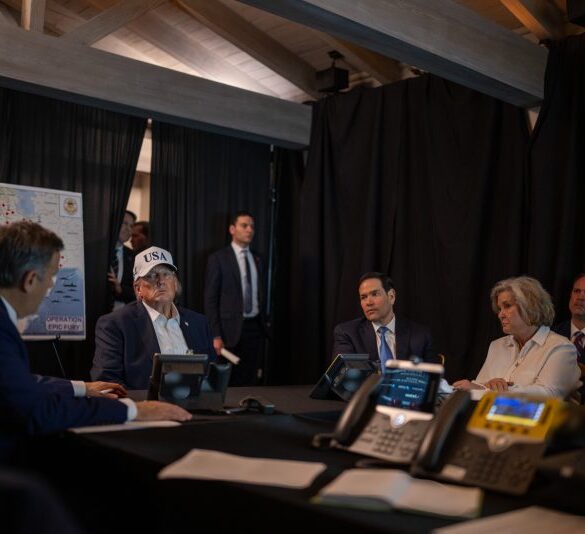 Photo of President Donald Trump monitoring U.S. Military Operations in Iran from Mar-A-Lago in Palm Beach, Florida, on Saturday, February 28, 2026. (via: The White House; X)