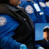 (Background) TSA agents assist travelers in Ronald Reagan Washington National Airport in Arlington, Virginia, on March 13, 2025. US airport security officers missed their first full paycheck Friday as a partial funding shutdown of the government approached the one-month mark, with no breakthrough in a congressional standoff that is beginning to disrupt travel across the country. (Photo by Annabelle GORDON / AFP via Getty Images) / (R) US President Donald Trump speaks to reporters before boarding Air Force One as he departs Joint Base Andrews in Maryland on March 13, 2026. President Trump is heading to Florida to spend the weekend at his Mar-a-Lago resort. (Photo by SAUL LOEB / AFP via Getty Images)