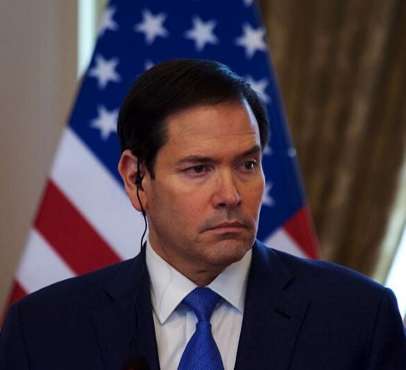 BRATISLAVA, SLOVAKIA - FEBRUARY 15: United States Secretary of State Marco Rubio makes a statement with Slovakian Prime Minister Robert Fico (not seen) on February 15, 2026 in Bratislava, Slovakia. Rubio was using the trip to discuss energy cooperation and bilateral issues, including NATO commitments, according to the U.S. State Department. (Photo by Zuzana Gogova/Getty Images)