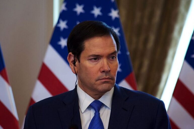 BRATISLAVA, SLOVAKIA - FEBRUARY 15: United States Secretary of State Marco Rubio makes a statement with Slovakian Prime Minister Robert Fico (not seen) on February 15, 2026 in Bratislava, Slovakia. Rubio was using the trip to discuss energy cooperation and bilateral issues, including NATO commitments, according to the U.S. State Department. (Photo by Zuzana Gogova/Getty Images)