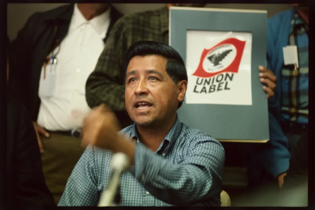 Cesar Chavez speaking to the press in Los Angeles.