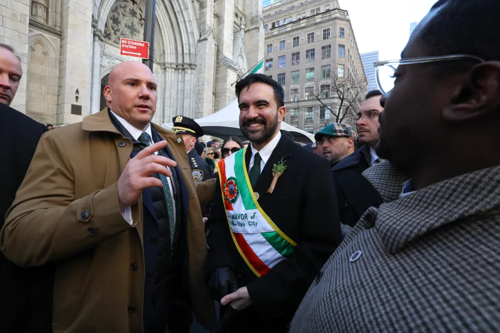 NYC Mayor Zohran Mamdani arrives at St. Patrick's Cathedral during the annual St. Patrick's Day Parade on March 17, 2026.