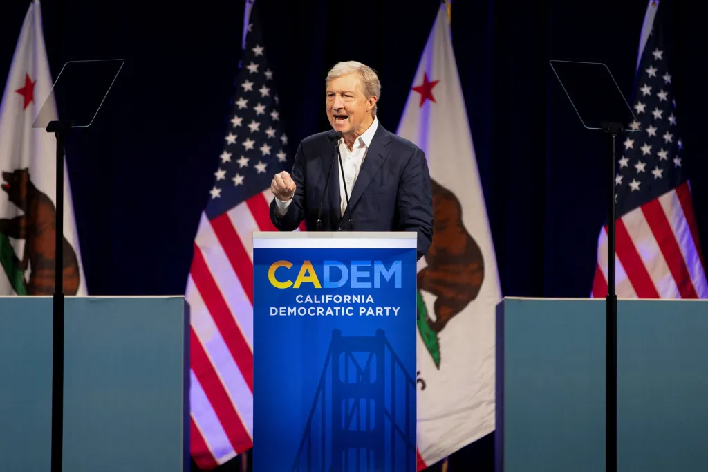 Tom Steyer speaking at the California Democratic Convention.