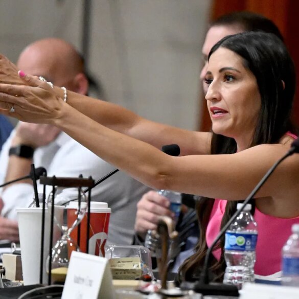 Chino Valley Unified School District President Sonja Shaw speaking at a school board meeting.