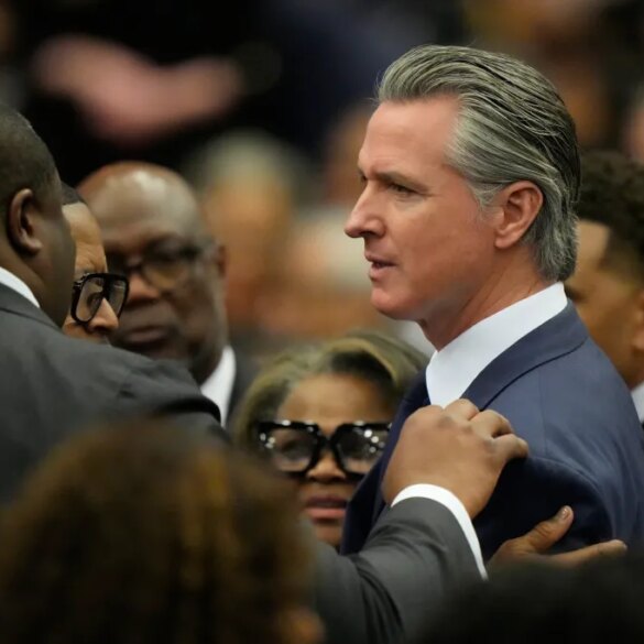 California Gov. Gavin Newsom arrives at Reverend Jesse Jackson's Public Homegoing Service.