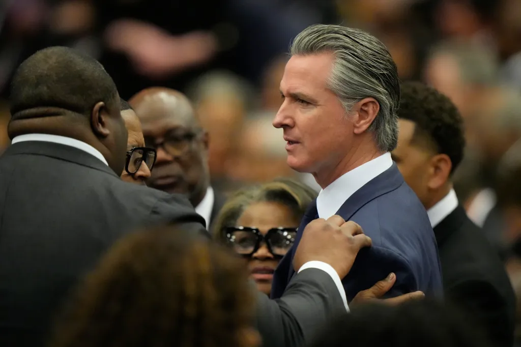 California Gov. Gavin Newsom arrives at Reverend Jesse Jackson's Public Homegoing Service.