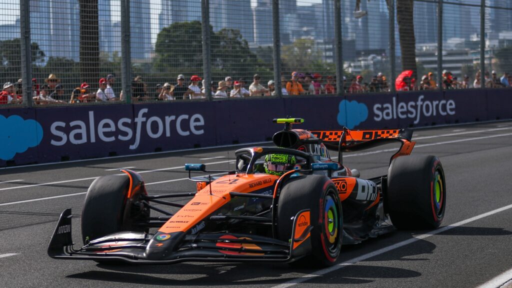 Lando Norris of the UK drives the (4) McLaren F1 Team MCL39 Mercedes during the Formula 1 Louis Vuitton Australian Grand Prix 2025 in Melbourne, Australia, on March 14, 2025, at the Albert Park Grand Prix Circuit.