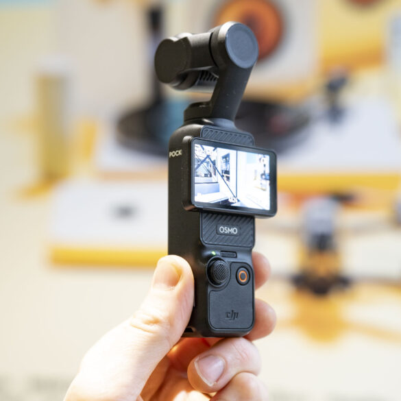 DJI Osmo Pocket 3 vlogging camera in user's hand