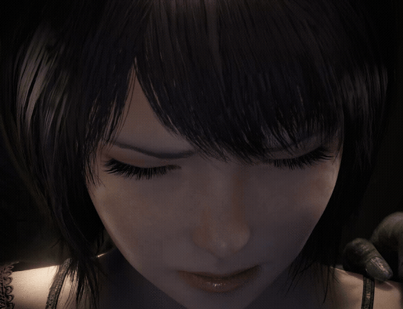 A short FATAL FRAME II: Crimson Butterfly REMAKE gif showing protagonist Mio encountering a ghost.