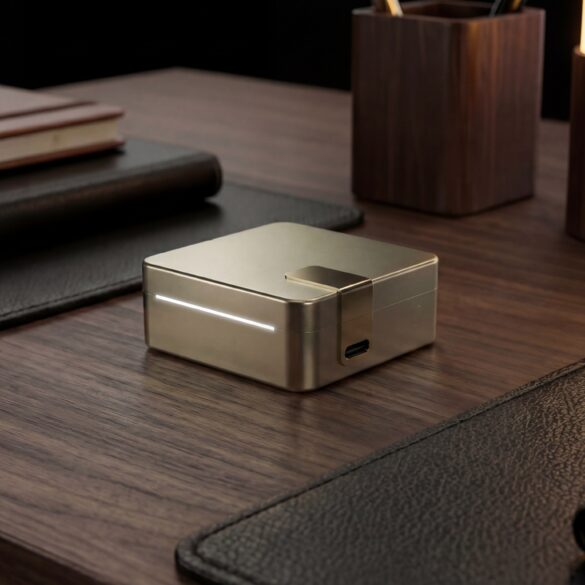 Ultrahuman Ring Pro charging case on a desk