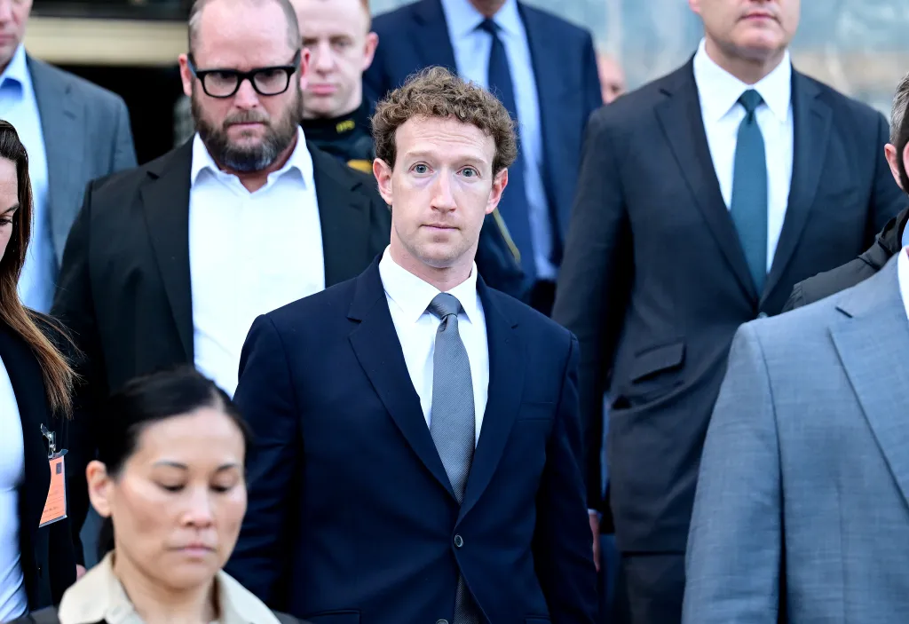Meta CEO Mark Zuckerberg leaving the Los Angeles Superior Court.