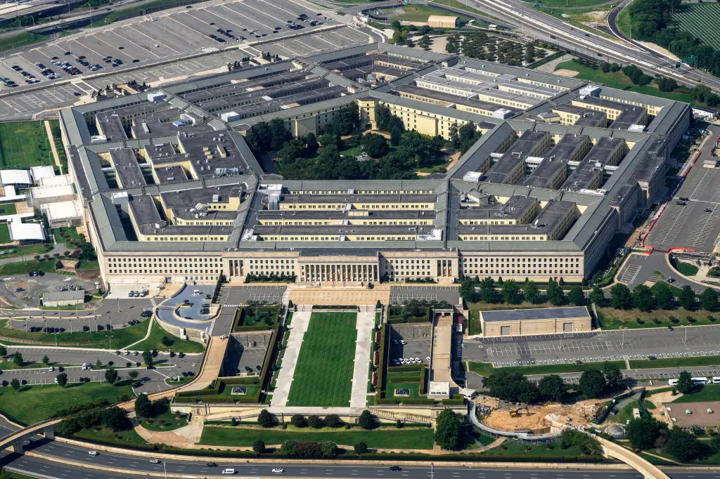 Aerial view of the Pentagon building.