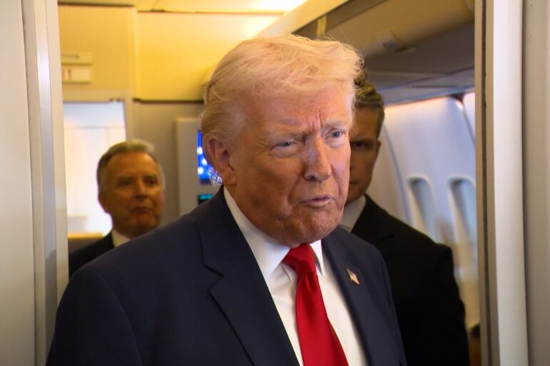President Trump Gaggles with Press on Air Force One En Route Miami, FL, Mar. 7, 2026